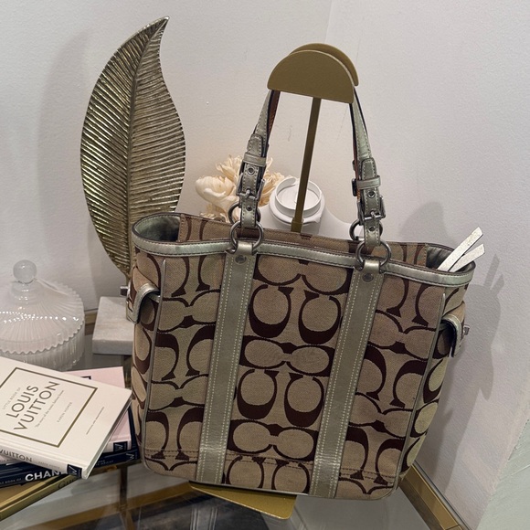 Coach Signature Brown and Silver Tote Bag - Picture 1 of 15